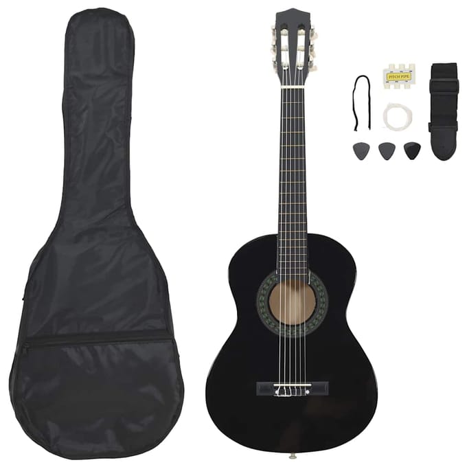 Ensemble de guitare classique 8 pièces pour débutants Noir Taille 1/2 (34 )