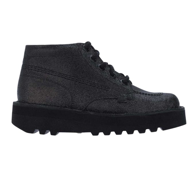 Kickers Dames Hi Stack Glitter Leren Schoenen (Zwart)
