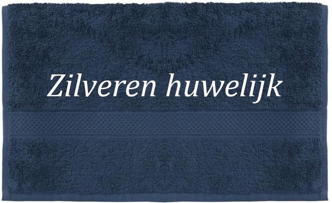 Handdoek - Zilveren huwelijk - 100x50cm - Donker blauw
