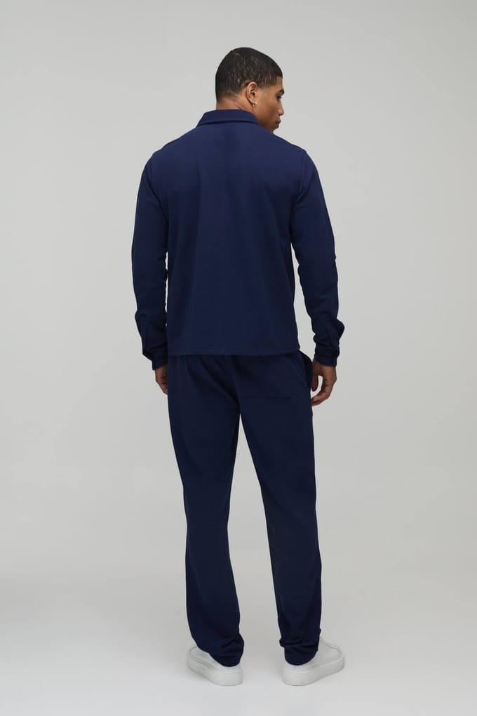 Regular Fit Shirt met Lange Mouwen en Toelopende Broek Set | Navy | Size Small