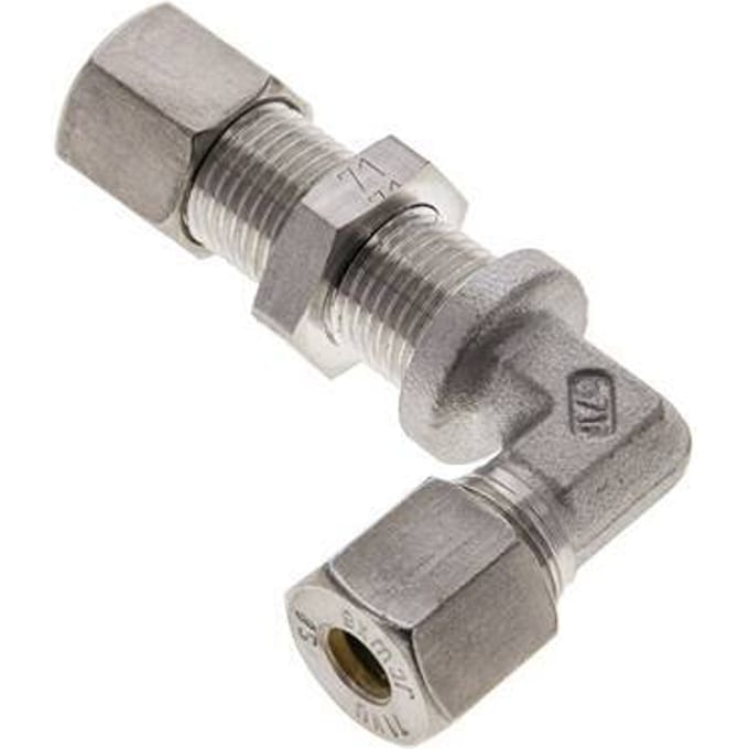 8S RVS L-Vorm Knelfitting Schotdoorvoer 500bar ISO 8434-1