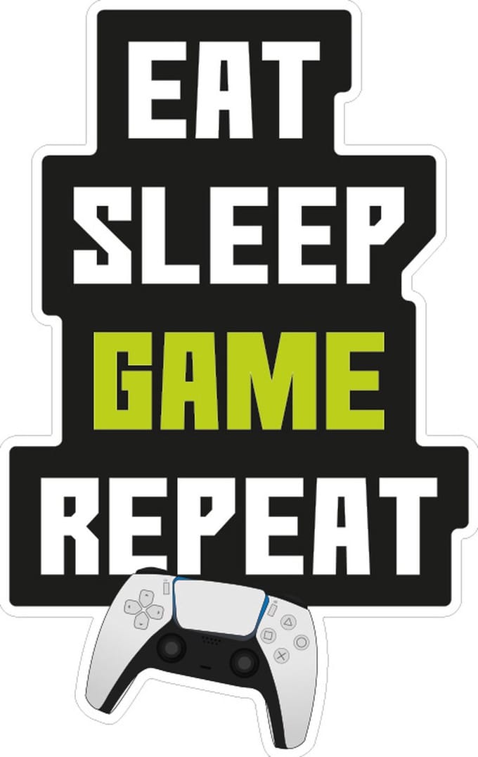 Muursticker "Eat, Sleep, Game, Repeat" | Gameroom sticker PS5 | Deursticker gamer |