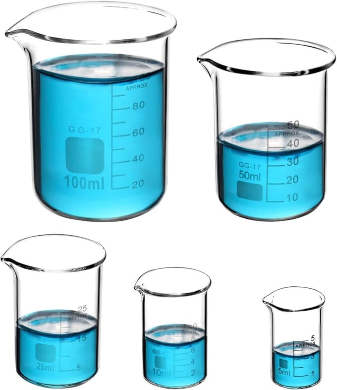 5 stuks maatbekers klein 5 ml + 10 ml + 25 ml + 50 ml + 100 ml sets voor laboratoriummaatbekers