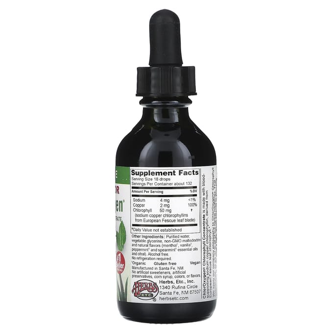 Herbs Etc., ChlorOxygen, Chlorofyl Concentraat, Alcoholvrij, Munt Smaak, 2 fl oz (59 ml)