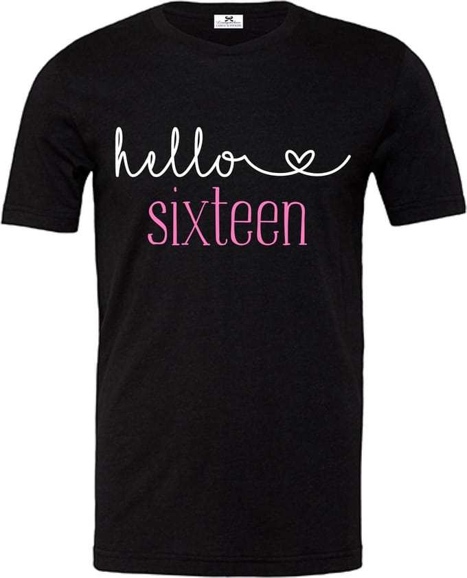 Hello sixteen shirt-zwart-roze-wit-Maat S