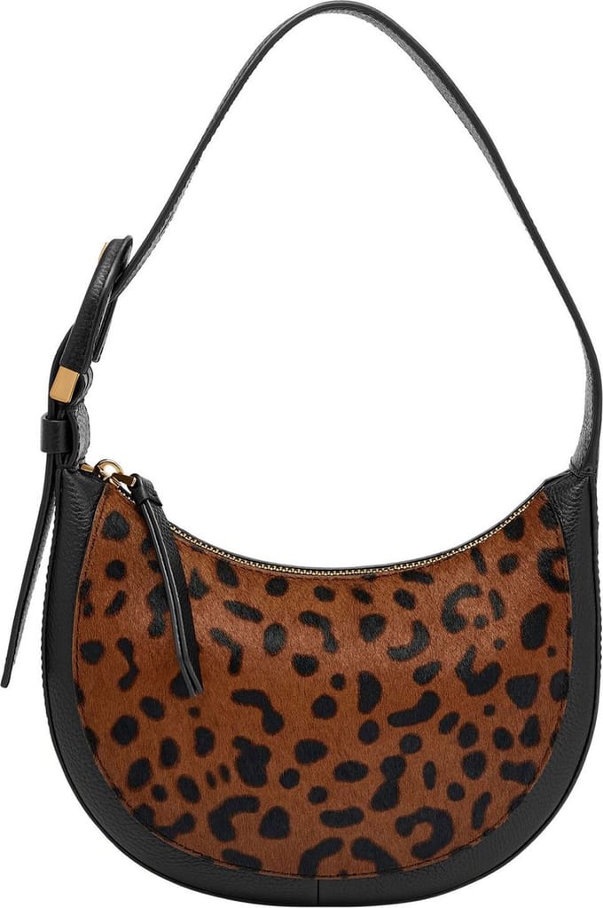 FOSSIL Schoudertas Harwell Crescent Bag Leopard Lichtbruin