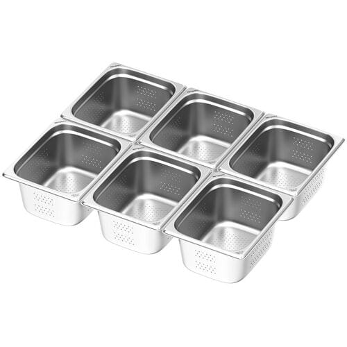 GGM Gastro (6 stuks) RVS GN-bak GN 1/2 - geperforeerd - hoogte: 150mm zilver