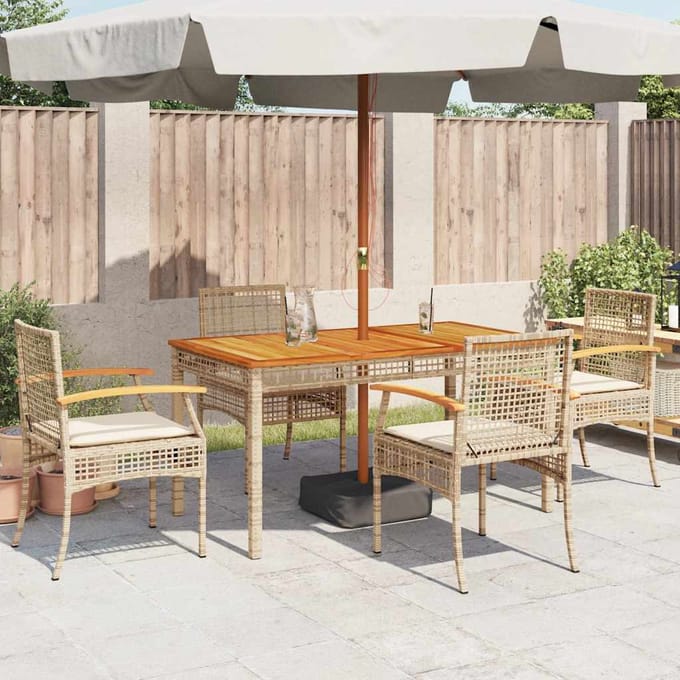 vidaXL - Tuinstoelen - 4 - st - met - kussens - poly - rattan - en - acaciahout - beige