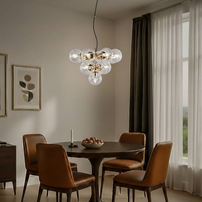 Domiluce Hanglamp Zumba, goud/helder, 13-vlammig, glas