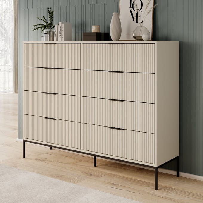 Meubella - Delaware - Ladekast 8 lades - Beige - 150x40x115 cm
