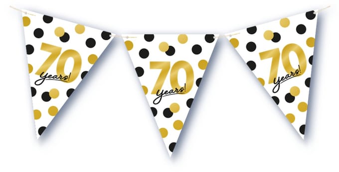 BTH – 70 Jaar Vlaggenlijn – Wit-Zwart-Goud – 6 m Verjaardag Decor – 70 Jaar Celebration Feest Versiering – Slinger