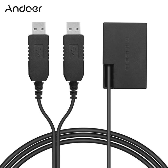 Dubbele USB-voedingsadapter DC-koppeling Vervangende DR-E17 dummy-batterijpakket voor Canon 77D 200D zwart
