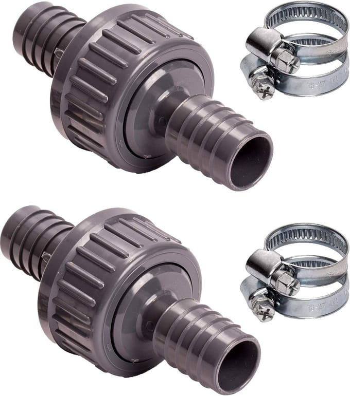Terugslagventiel Set 21 mm met RVS Slangklemmen voor Afvoer