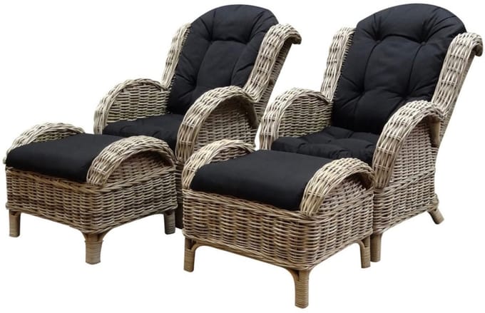 Naturel lounge balkonset 4-delig naturel rotan zwart