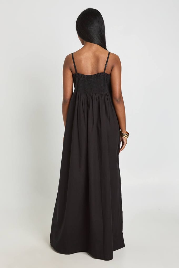 boohoo Dames Maxi Smock Jurk Met Gerimpeld Detail | Zwart | Maat: 42