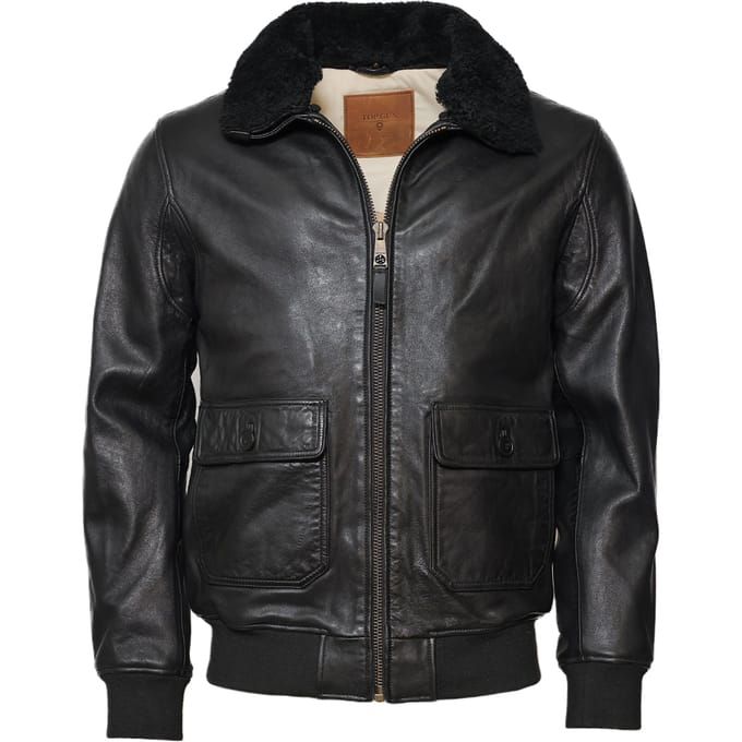 Top Gun leren jas TG2023002 met lamsleren kraag