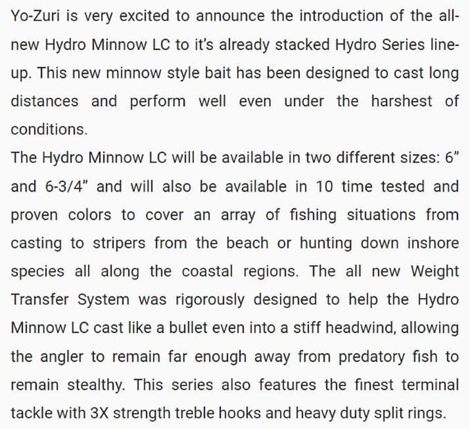 Leurre flottant Yo Zuri Hydro Minnow Long Cast 150 mm R1322-PCL (7455)