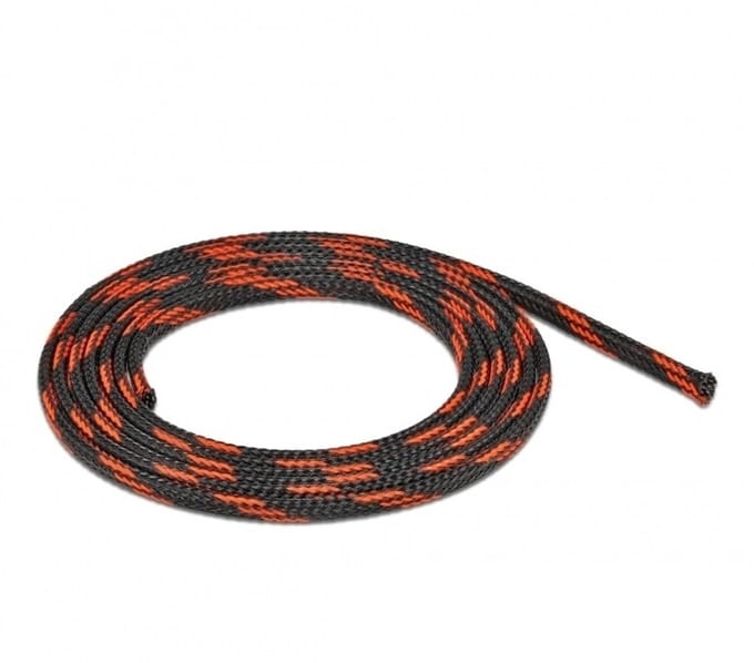 Polyester kabelsleeve | rekbaar | 6mm | zwart/rood | 2 meter
