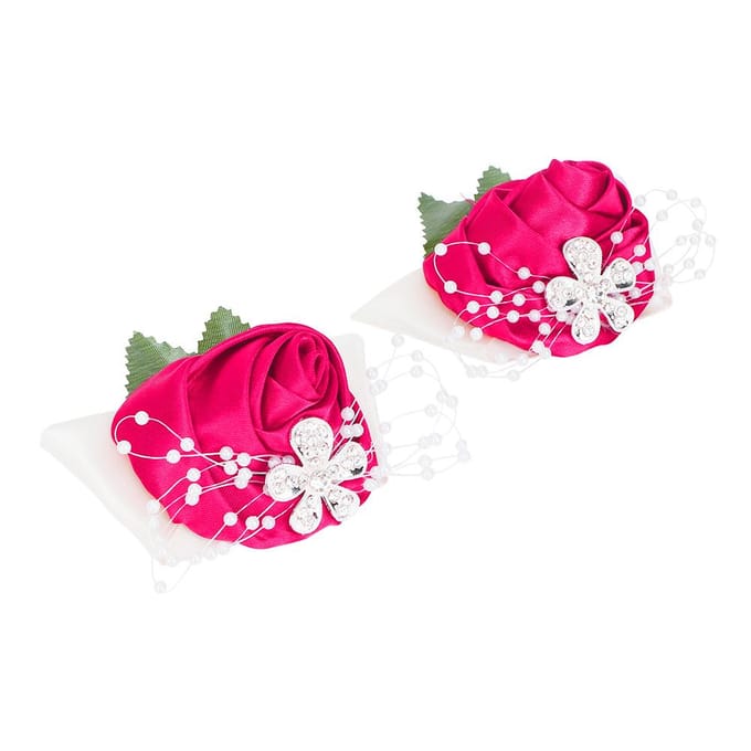 2 pièces Fleur de Main Bracelet de Mariée Décorations de Mariage Diamant Rose(Rose rouge) red