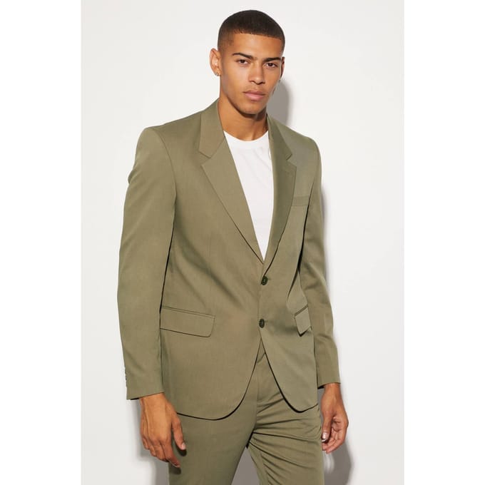Oversized Boxy Single Breasted Suit Jacket | Olive | Size 46