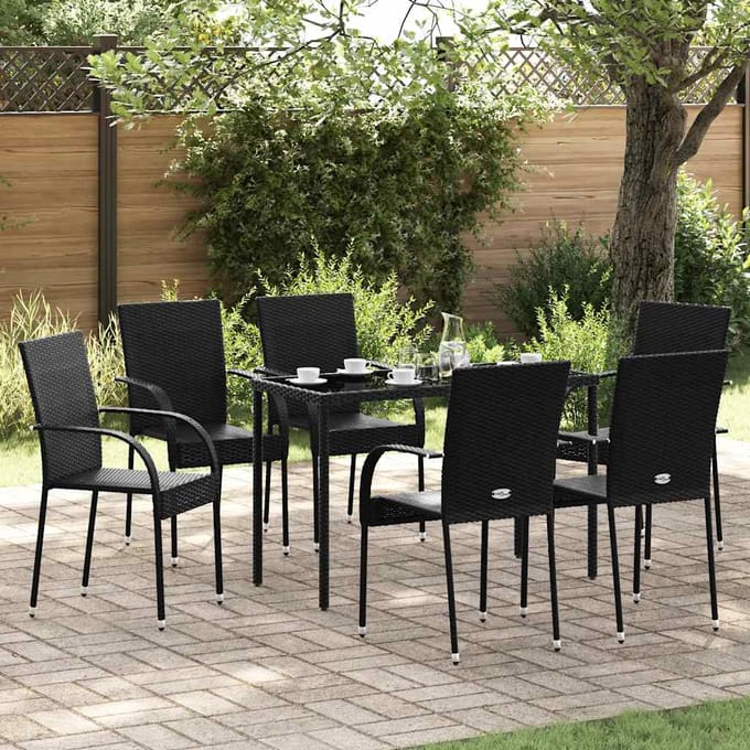 vidaXL - Tuinstoelen - stapelbaar - 6 - st - poly - rattan - zwart
