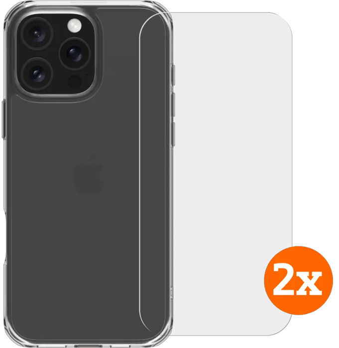 BlueBuilt Protective Back Cover iPhone 16 Pro Max Transparant + Screenprotector Duo Pack