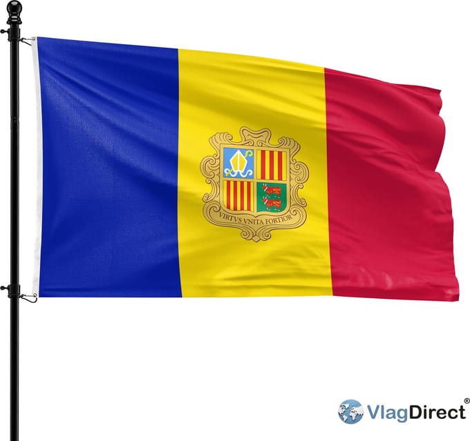 VlagDirect - Andorraanse vlag - Andorra vlag - 90 x 150 cm.