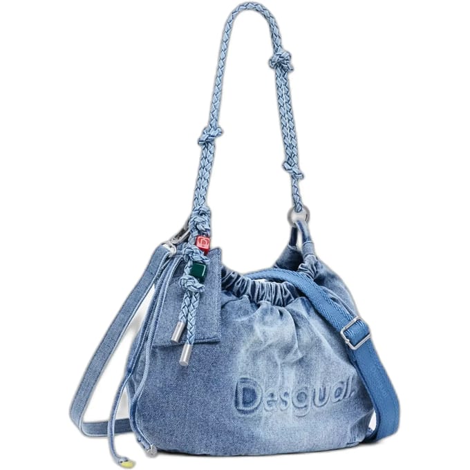 Desigual schoudertas Half Logo Denim Waverly Bag Denim Raw blauwgrijs