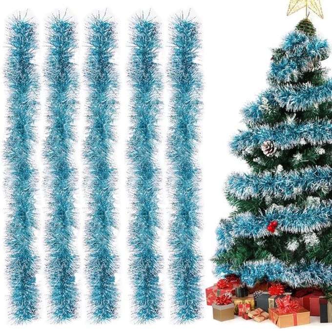 Dailygoods - Lametta slinger - Kerstversiering - Glanzend - Lichtblauw - Decoratie
