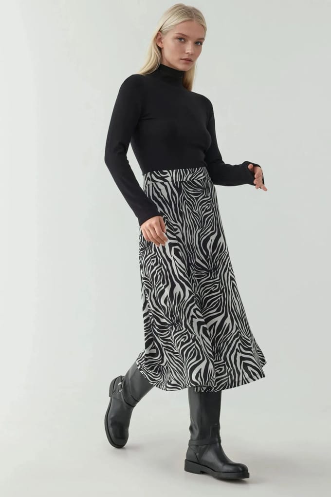 Hoge Taille Zebra Print Midi Rok