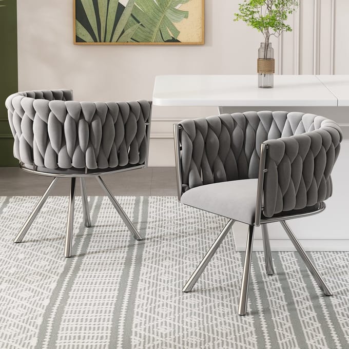 MODFU - Eetkamerstoel Set Van 2 - Draaibaar - Ergonomisch - Modern - Fluweel - Grijs En Zilver
