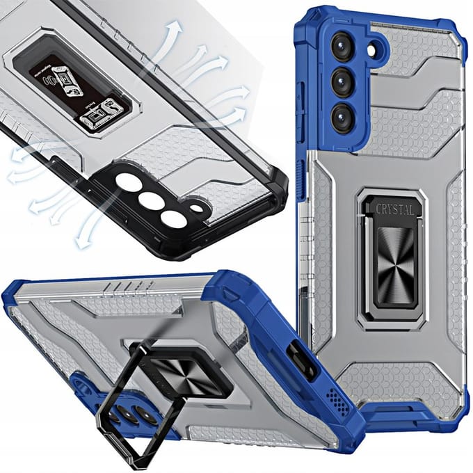 Étui rigide hybride avec anneau en cristal + support magnétique Samsung Galaxy S22+ (S22 Plus) bleu