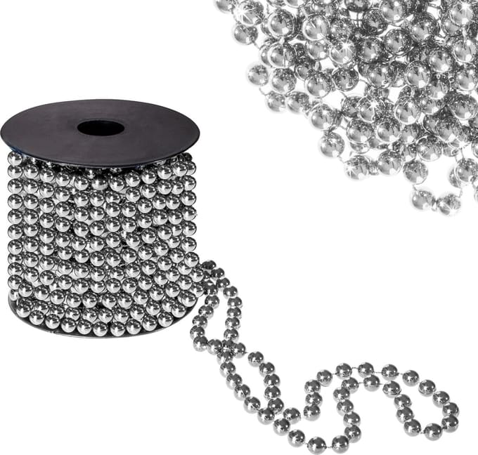 Springos Kerstslingers | Kralenslingers | Kerstversiering | 10 m | Zilver