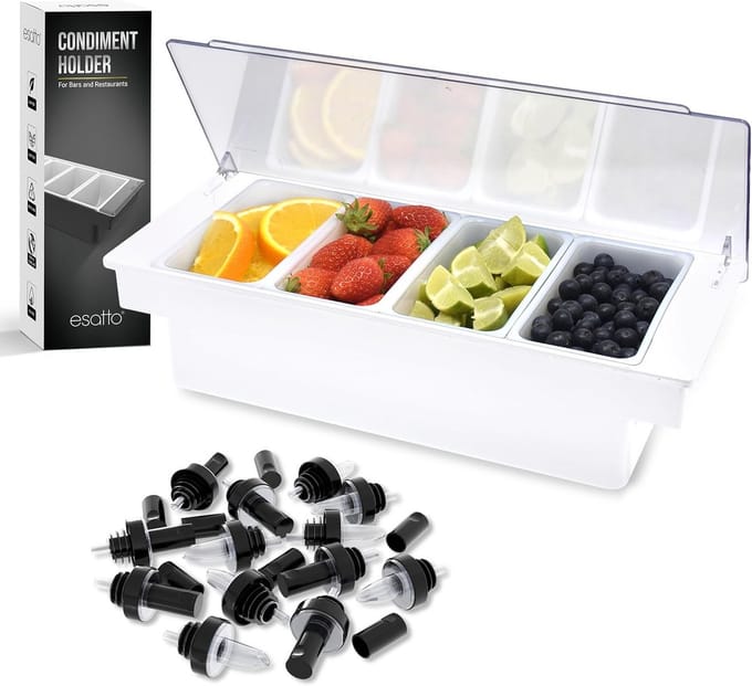 Gekoelde Serveer Container met Deksel en 4x 1 Pint Inserts voor Bars