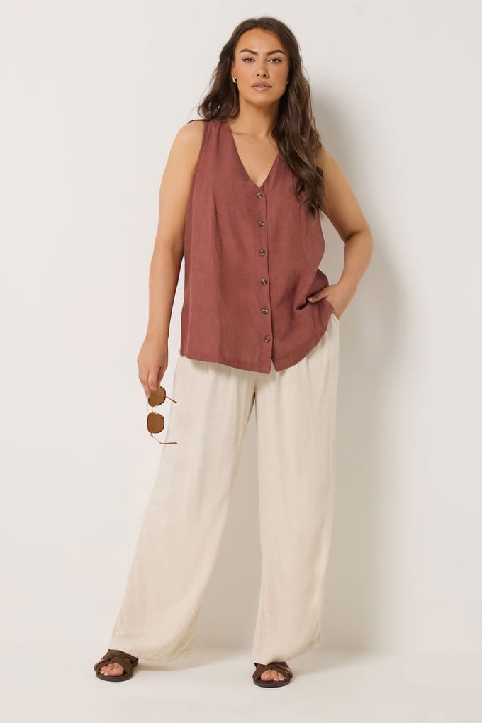 Yours Roestoranje Linnen Vest Size 58-60