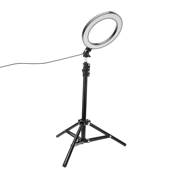 Anneau lumineux LED Selfie 20cm à intensité variable pour photographie vidéo live Lampe USB avec support pour téléphone trépied white