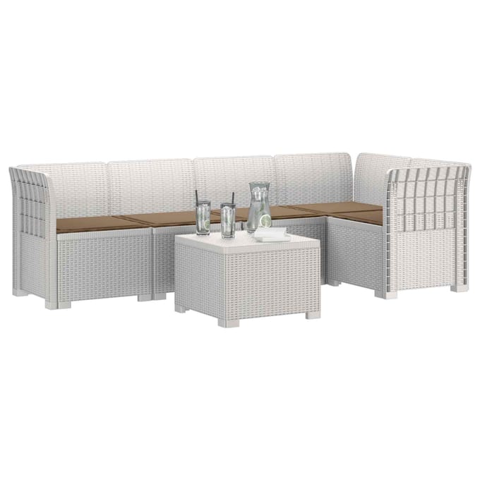 vidaXL - 5-Zits - Tuinbank - met - Kussens - Rattanlook - PP - Wit