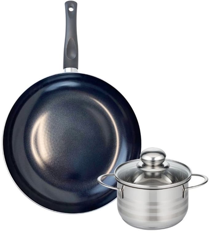 Set van 1 Koekenpan 32 cm en 1 braadpan 16 cm Elo Prima Glanzend