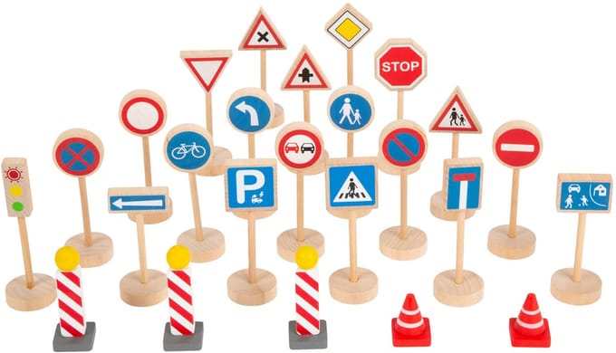 Small Foot - Houten Mini Verkeersbordenset, 25dlg.