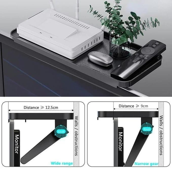 Verstelbare tv-schermplank, computermonitor, desktopscherm, opbergrek, tv-mediabox, routerplank, thuisorganizer zwart