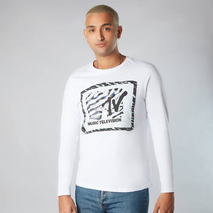 MTV Unisex Long Sleeve T-Shirt - Wit - L