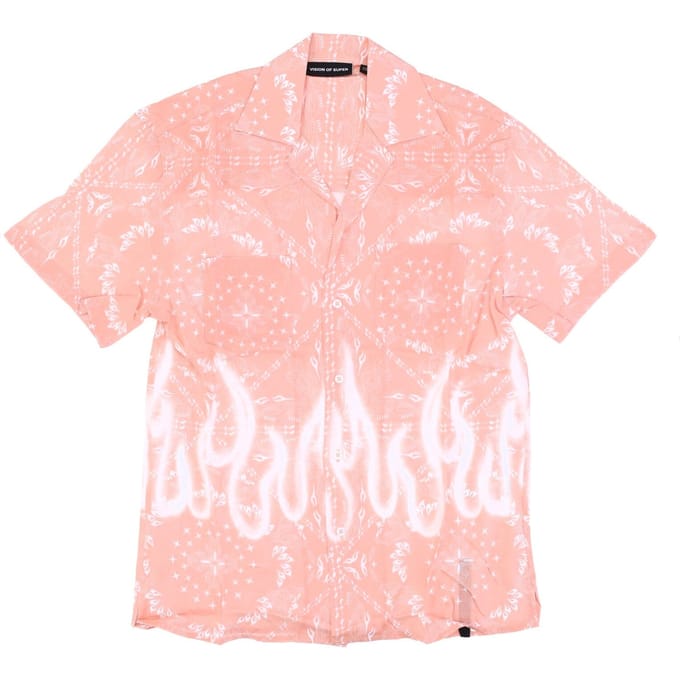 Heren overhemd met korte mouwen Spray Flames Bandana overhemd roze