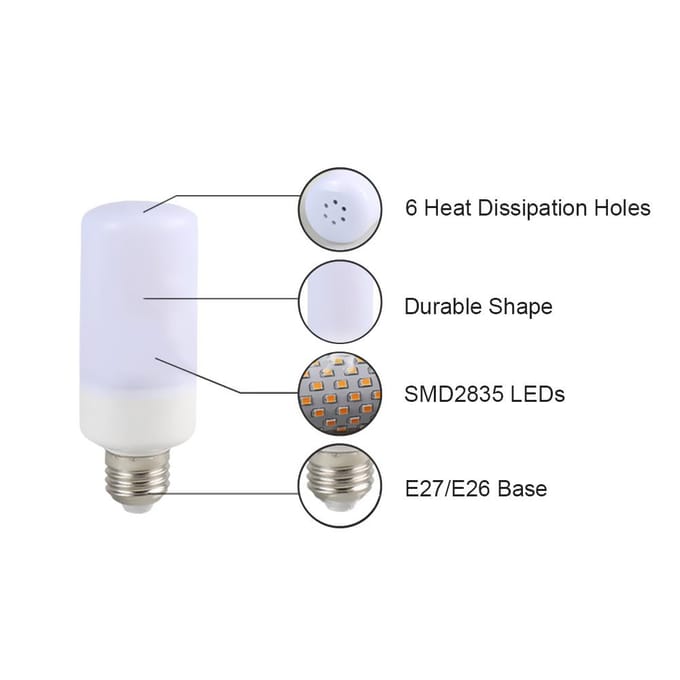 99LED Vlam Flikkerend Effect Vuur Lamp 3 Lichtmodi Slaapkamer E27 white