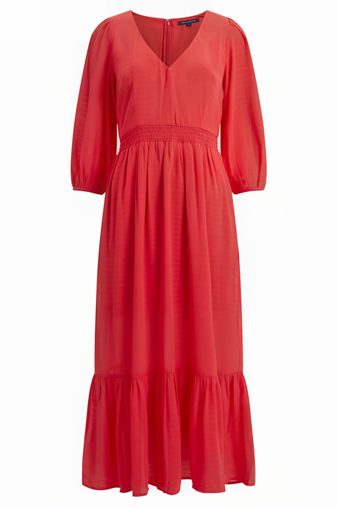 French Connection Cora Tiered Midi Dress Bittersweet Größe: L | Midikleider Outlet | Damen | Rot