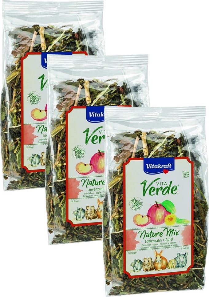 Vitakraft Vita-Verde Paardenbloem/Appel - Knaagdiersnack - 3 x 80 g