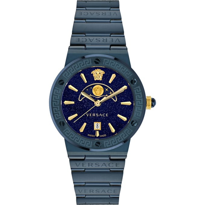 Versace Greca Logo Moonphase VE7G00423 Horloge - Staal - Blauw - Ø 38 mm