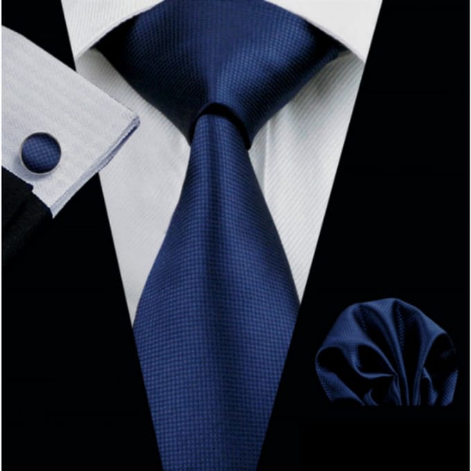 3-Delig-Stropdas- Zijde- Blauw-blokjes - Charme Bijoux