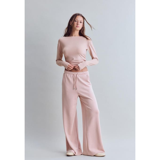 Stradivarius Polyamide T-shirt met lange mouwen en plooitjes  Pastelroze M