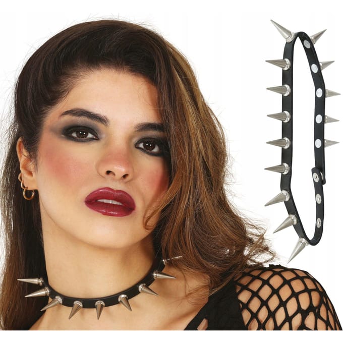 Collier Choker À Clous Punk Rock Glan Rockman Carnaval Bal Déguisement beige