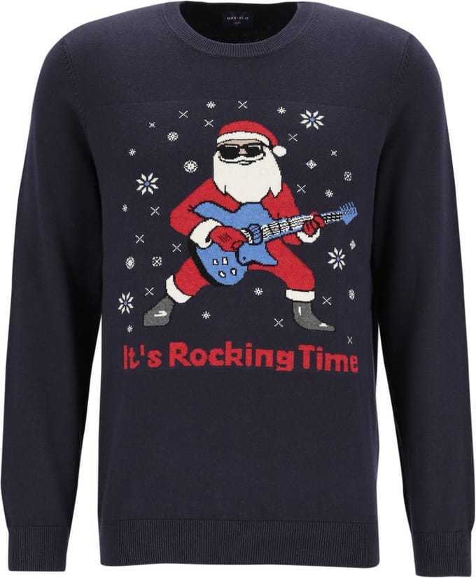 MARVELIS modern fit Kersttrui katoen - O-hals - marine blauw